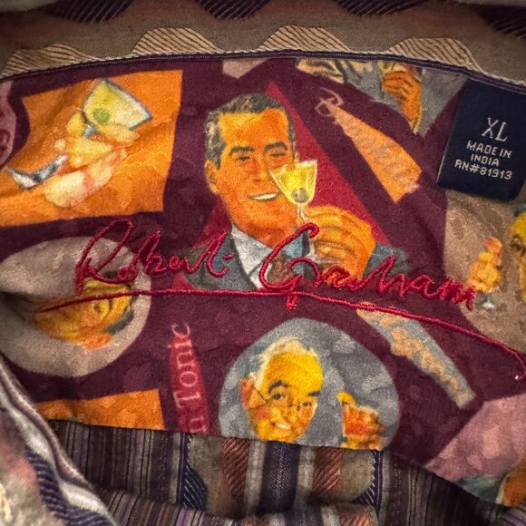 Robert Graham Mens XL Wavy Striped Geometric Flip Cuff Cocktail Brown Multicolor - Picture 4 of 8